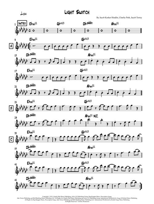 Light Switch (Arr. Lef Germenlis) - Charlie Puth (Lead Sheet - Fake Book)