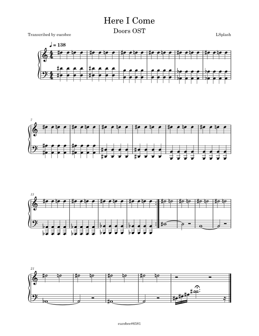 Roblox Doors OST Here I Come Sheet music for Piano (Solo) Easy