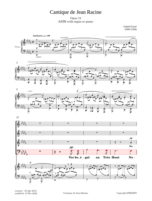 Cantique de Jean racine, Op.11 (Bass voice) - Gabriel Fauré