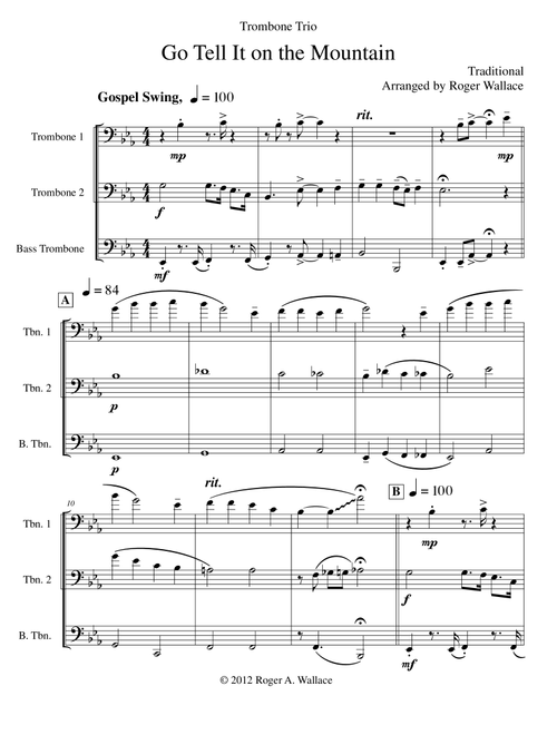 Go Tell It on the Mountain (Low Brass Trio) (Arr. Roger Wallace) - Traditional (Brass Ensemble)