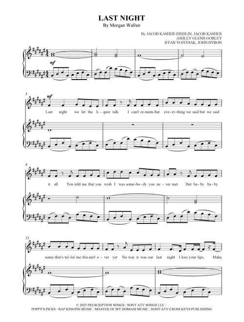 Last Night (Arr. SCMusic) - Morgan Wallen (Piano Vocal)