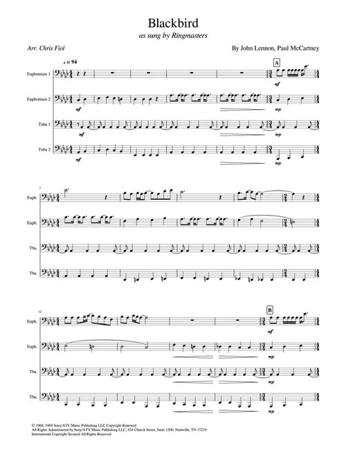 Blackbird (Arr. Chris Fiol) - The Beatles (Brass Ensemble)