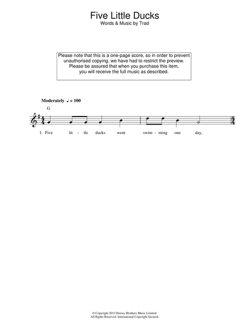 Five Little Ducks - Traditional (Lead Sheet - Fake Book)