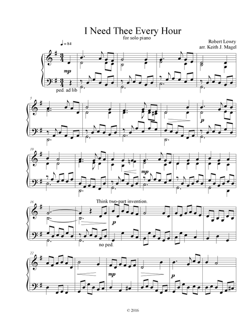 I Need Thee Every Hour (Arr. Keith James) (Piano Solo)