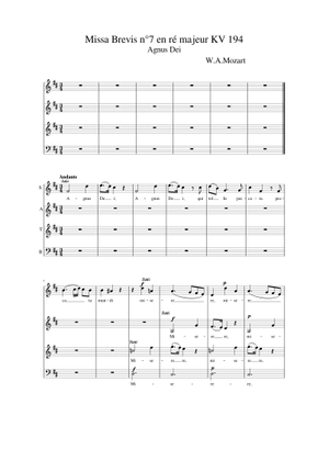 Missa brevis n°7 KV 194 Agnus Dei – Wolfgang Amadeus Mozart Sheet Music ...