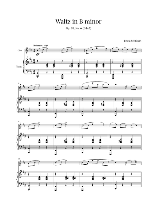 Waltz in B minor Op 18, No. 6 (D145) (for Oboe and Piano) (Arr. Cadenza Editions) - Franz Schubert (Oboe and Piano)