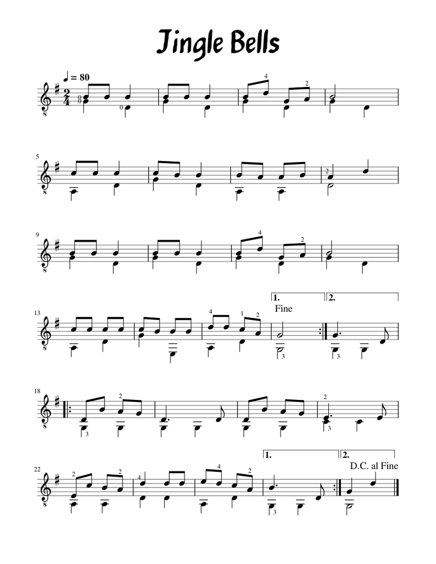 Jingle Bells Classical Guitar Sheet music for Guitar (Solo