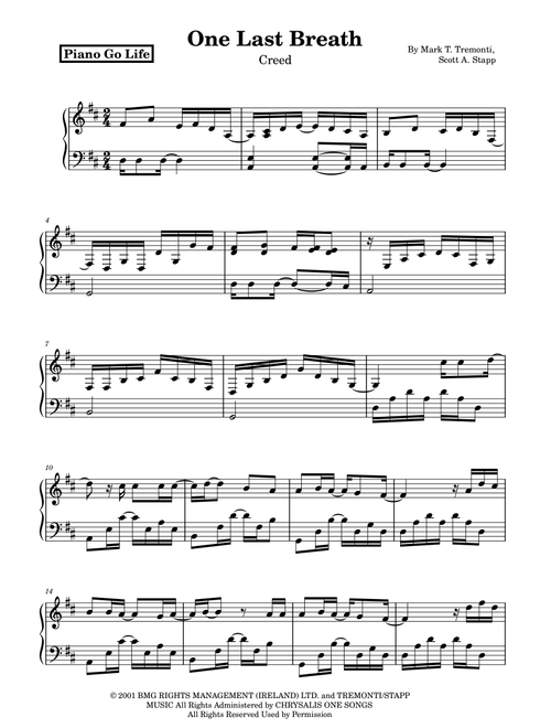 One Last Breath (Arr. Piano Go Life) - Creed (Piano Solo)