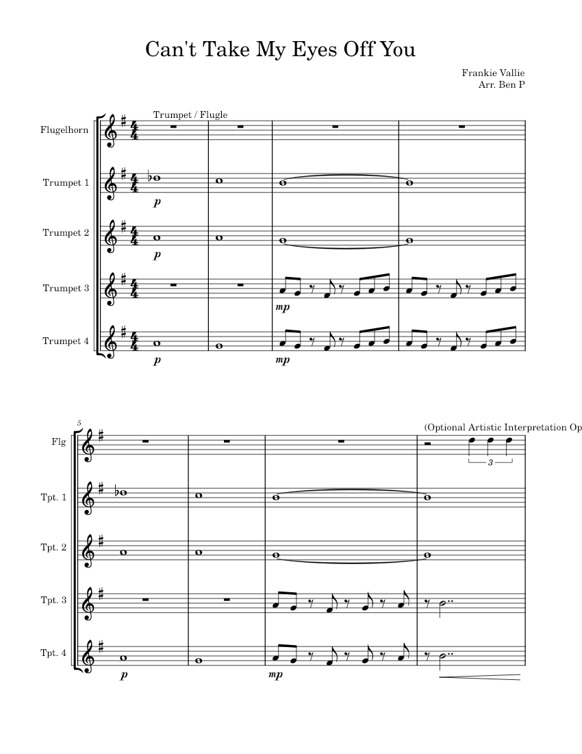 Cant take my eyes off you frankie valli trumpet arr full version