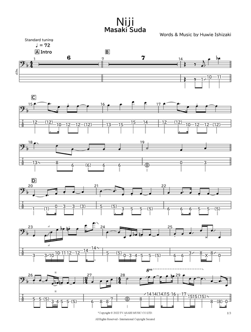 Niji (Arr. bassscore.masspro) - Masaki Suda (Bass Tab)