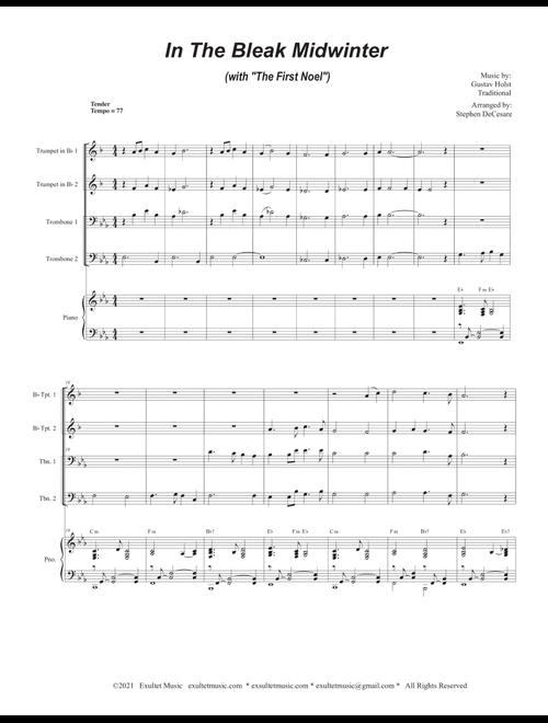 In The Bleak Midwinter (with "The First Noel") (Brass Quartet and Piano - Alternate Version) (Arr. Stephen DeCesare) - Gustav Holst Traditional (Brass Ensemble)