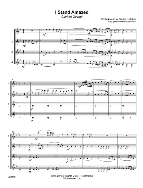 I STAND AMAZED - CLARINET QUARTET - SSSS or SSSB (unaccompanied) (Arr. Glen Poehlmann) - Charles H. Gabriel (Woodwind Ensemble)