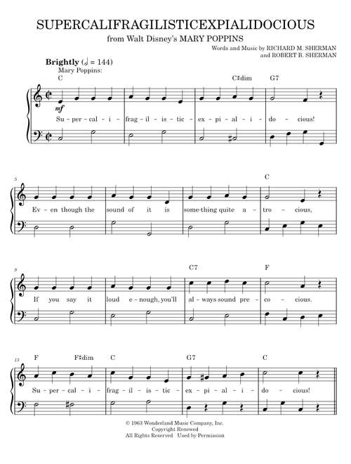 Supercalifragilisticexpialidocious - Sherman Brothers (Easy Piano)