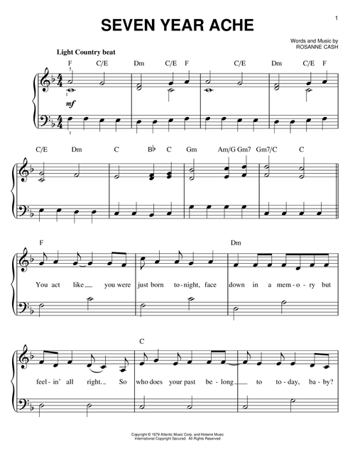Seven Year Ache - Rosanne Cash (Easy Piano)