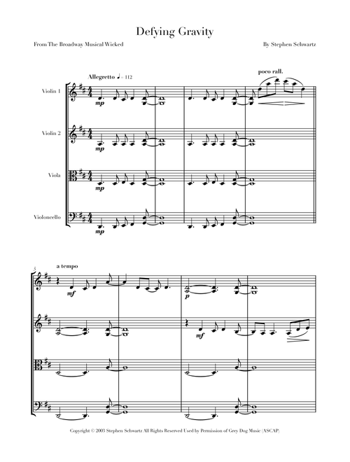Defying Gravity (Arr. Jacob Niederhoffer) - Stephen Schwartz (String Quartet)