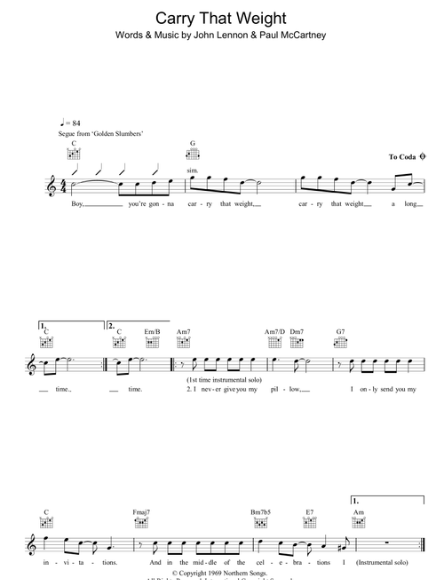 Carry That Weight - The Beatles (Lead Sheet - Fake Book)