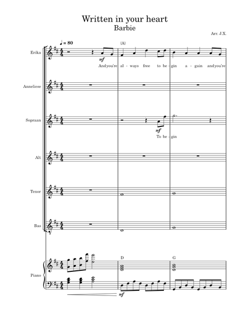 Barbie as the princess and the pauper- written in your heart – SATB arrangement