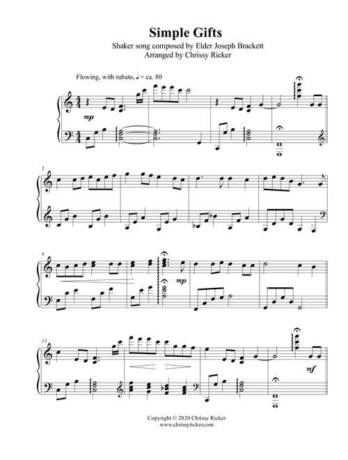 Simple Gifts - late intermediate piano (Arr. Chrissy Ricker) - Elder Joseph Brackett (Piano Solo)