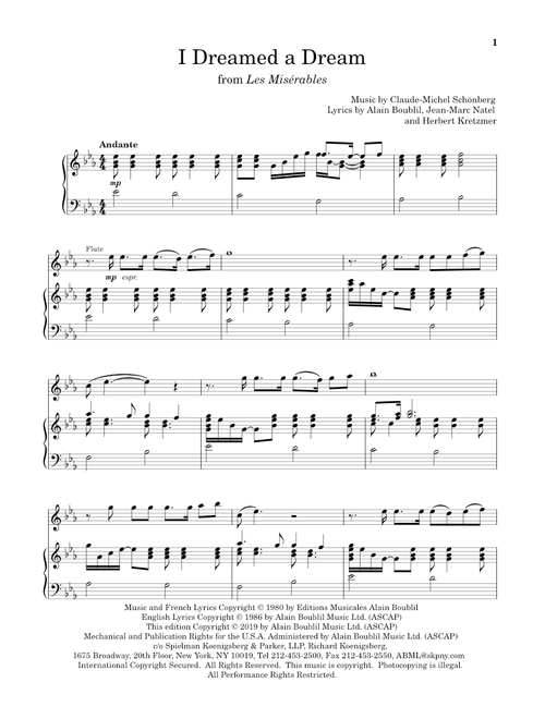 I Dreamed A Dream (from Les Miserables) - Boublil and Schonberg, Alain Boublil, Jean-Marc Natel (Flute and Piano)
