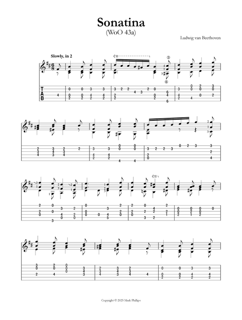 Sonatina (WoO 43a) (Arr. Mark Phillips) - Ludwig Van Beethoven (Guitar Tab)