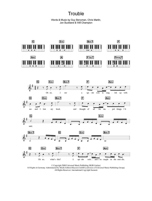 Trouble - Coldplay (Piano Chords-Lyrics)