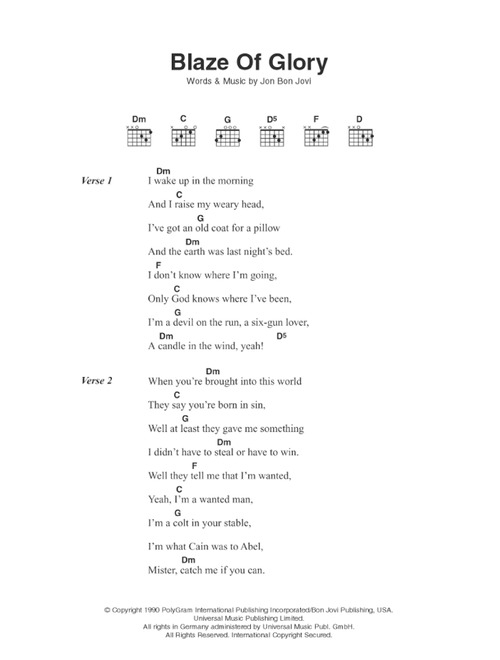 Blaze Of Glory - Bon Jovi (Guitar Chords-Lyrics)