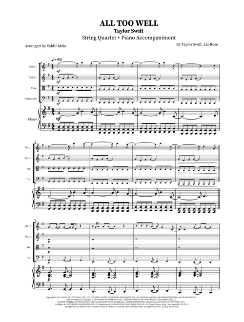 All Too Well (Arr. Valdir Maia) - Taylor Swift (String Quartet)