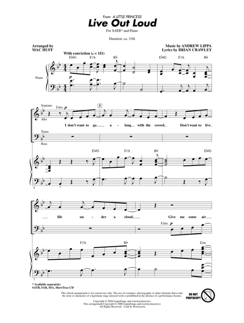 Live Out Loud (Arr. Mac Huff) - Andrew Lippa, Brian Crawley (Choral, SATB)