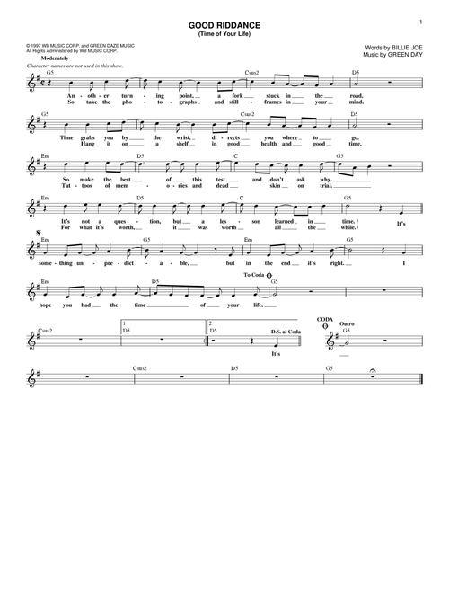 Good Riddance (Time Of Your Life) - Green Day (Lead Sheet - Fake Book)