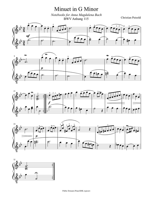Minuet in G Minor BWV Anh. 115 - arr. for G-clef piano (GCP)