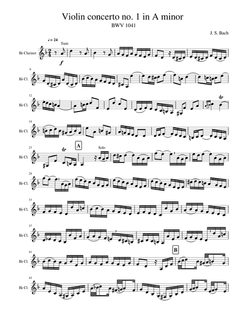 Bb Eb Beginner Bach Violin Concerto BWV 1041 for Eb Alto Sax Bb Clarinet, see score