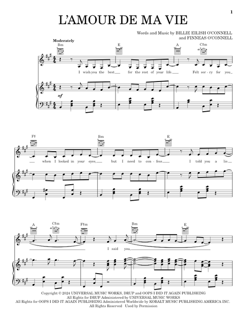 L'AMOUR DE MA VIE - Billie Eilish (Piano-Vocal-Guitar)