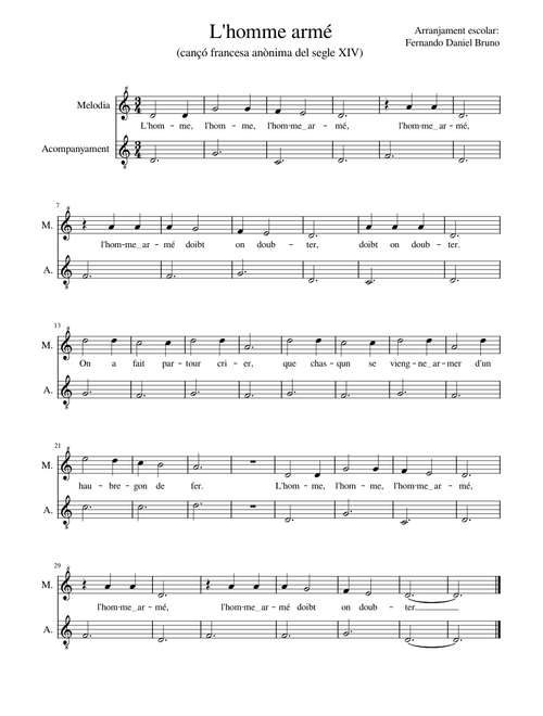 L'homme armé melodia acompanyament - Annonymous