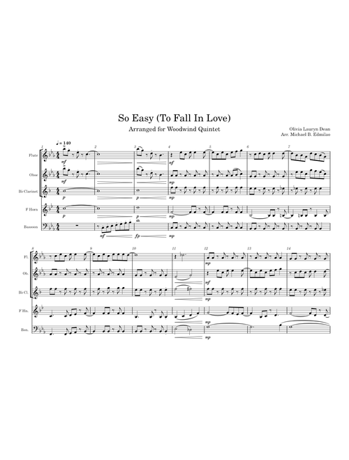 So Easy (To Fall In Love) - Olivia Dean [Arranged for Woodwind Quintet]