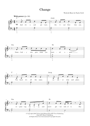 Play Official version of Change Sheet Music by Taylor Swift for