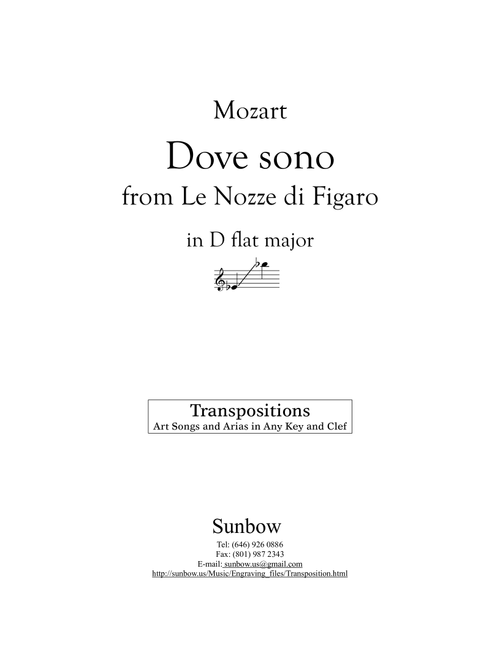 Mozart: Dove sono (transposed to D flat Major) (Arr. Sunbow) (Piano Vocal)