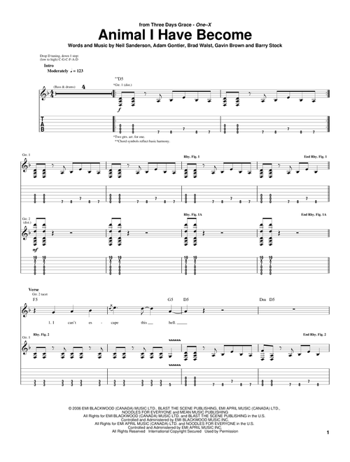 Animal I Have Become - Three Days Grace (Guitar Tab)