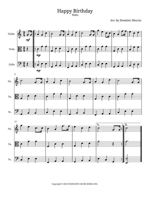 Happy Birthday (Waltz) (Arr. Dominic Meccia) - Traditional (String Ensemble)