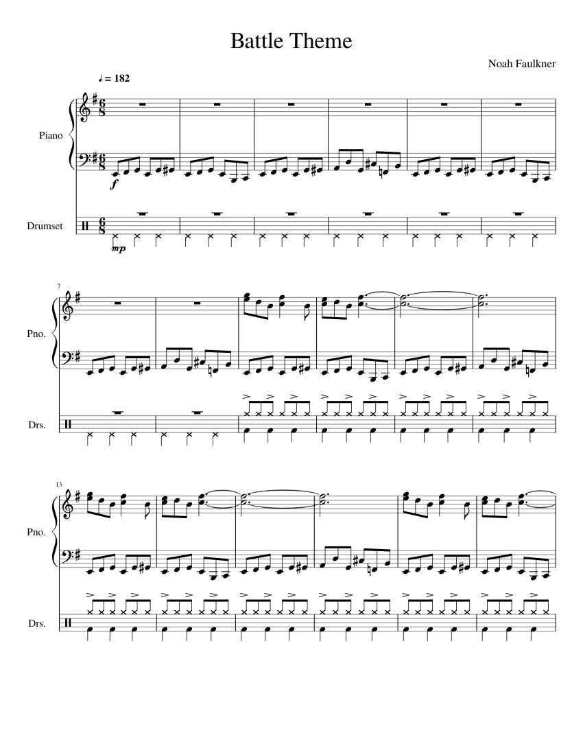 Battle Theme Sheet music for Piano, Drum group (Mixed Duet) | Musescore.com