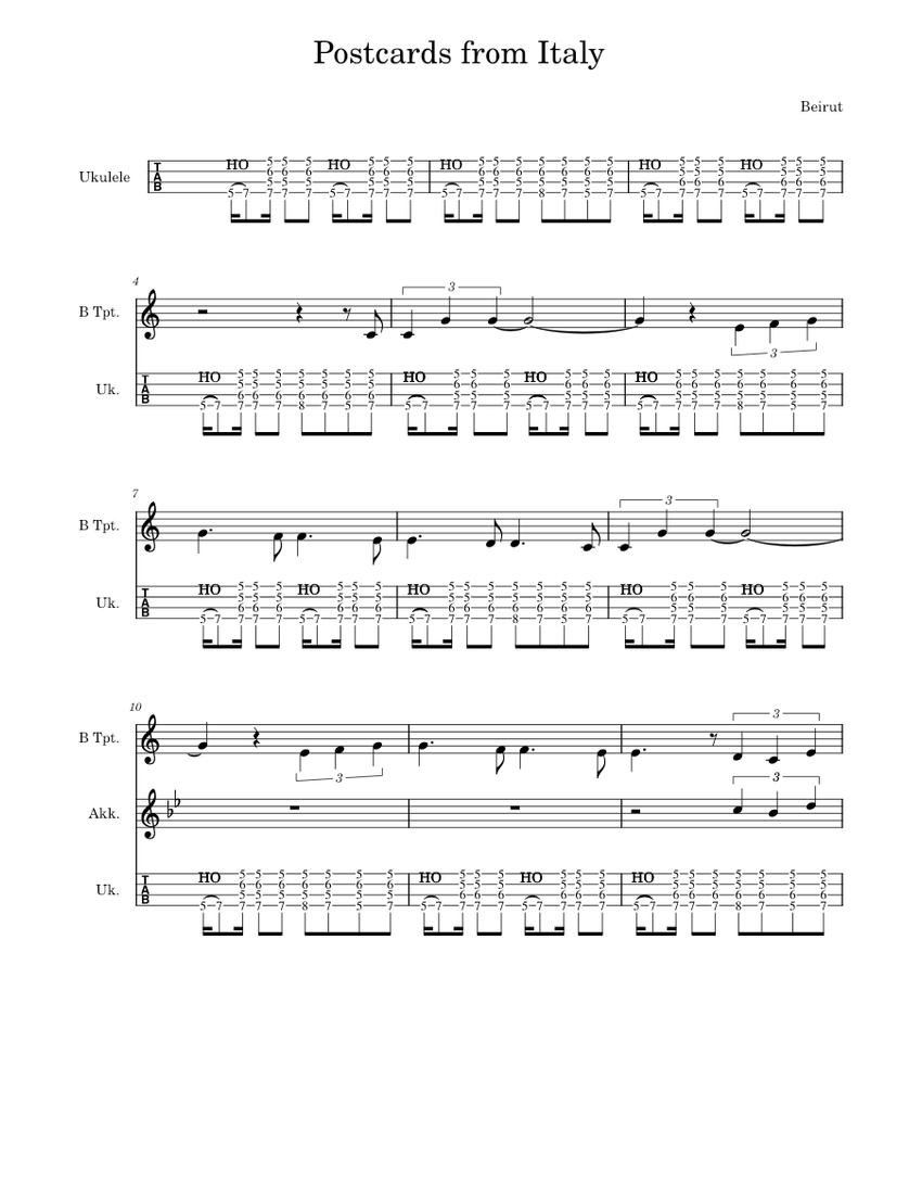 Postcards from italy Beirut Sheet music for Piano, Accordion, Trumpet in bflat, Ukulele