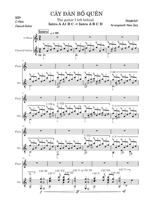 CÂY ĐÀN BỎ QUÊN Casical Guitar C-Flute-Lirics
