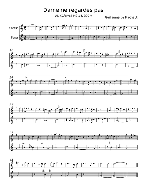 Dame, ne regardes pas (Ballade no. 9) - Guillaume de Machaut