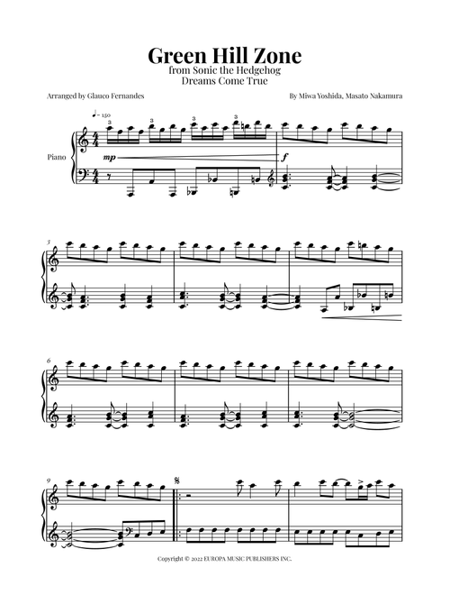 Up On The Green Hill From Sonic The Hedgehog Green Hill Zone (Arr. Glauco Fernandes) - Dreams Come True (Piano Solo)