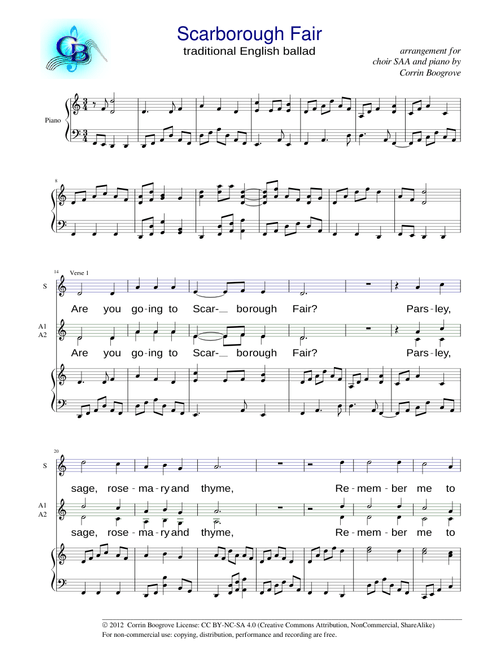 Scarborough Fair (choir SAA and piano) - traditional