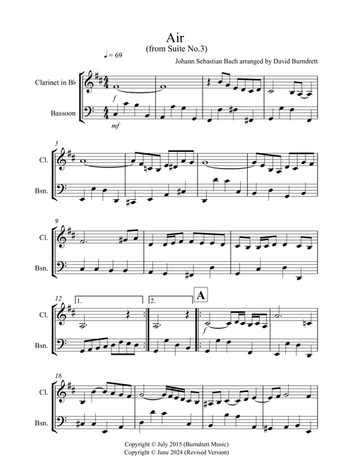 Air on a G String for Clarinet and Bassoon Duet (Arr. David Burndrett) - Johann Sebastian Bach (Instrumental Duet)