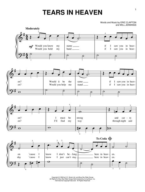 Tears In Heaven - Eric Clapton, Various (Very Easy Piano)