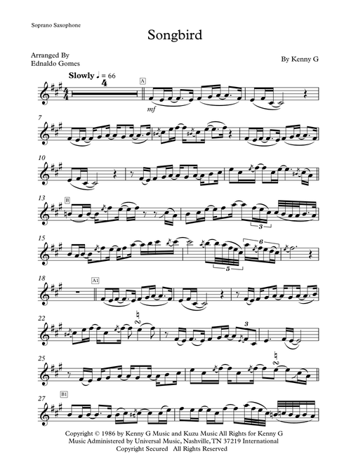 Songbird (Arr. Ednaldo Gomes) - Kenny G (Soprano Sax Solo)