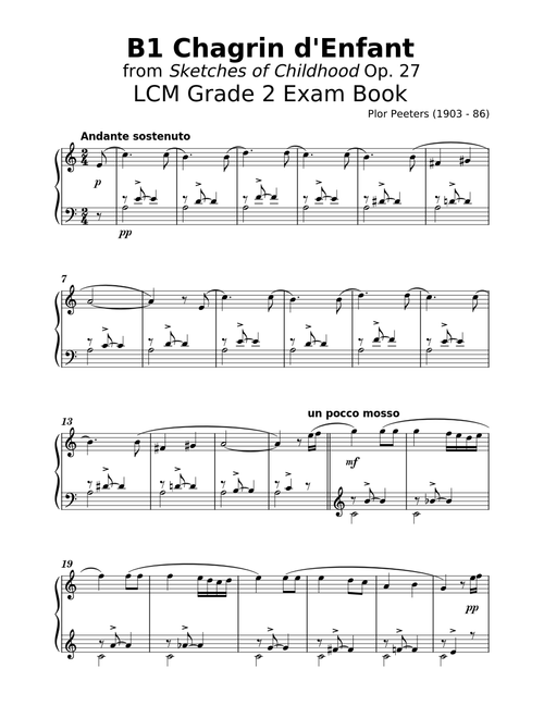 LCM Grade 2 B1 Chagrin d'Enfant from Sketches of Childhood