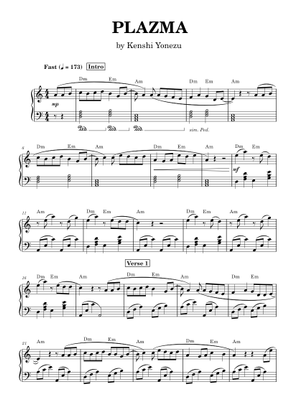 楽譜 Plazma / Kenshi Yonezu (米津 玄師) 機動戦士Gundam GQuuuuuuX