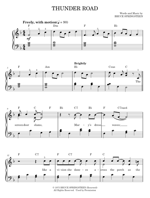 Thunder road - Bruce Springsteen (Easy Piano)